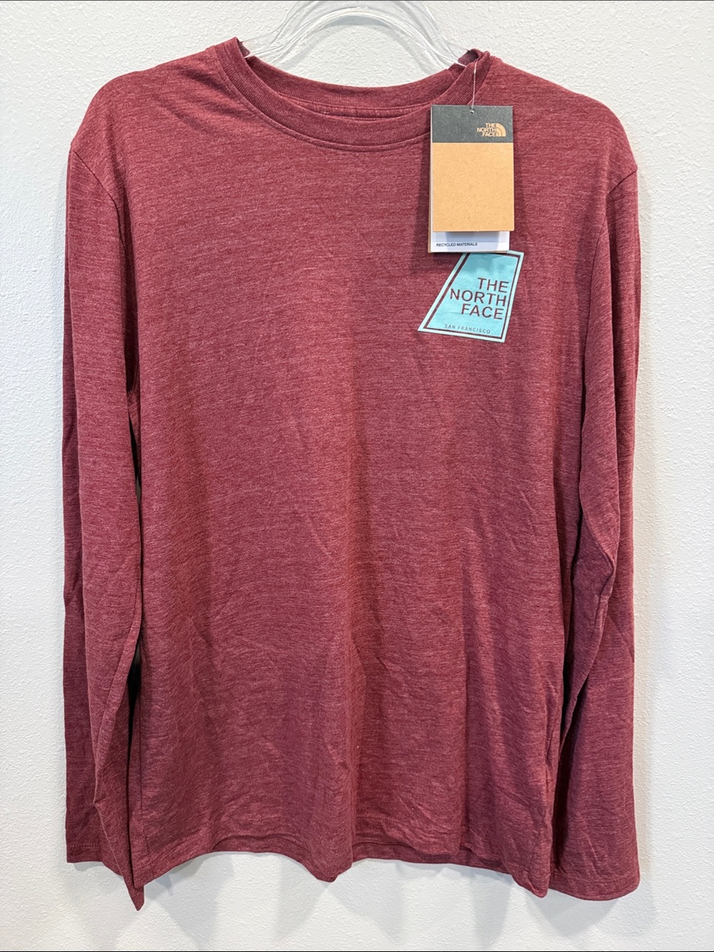 The North Face Men’s Long-Sleeve Crew Tee — Heathered Burgundy